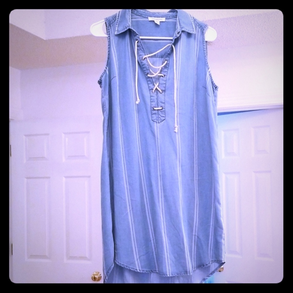 Adorable blue and white stripe lace up dress. Sz S - Picture 1 of 4